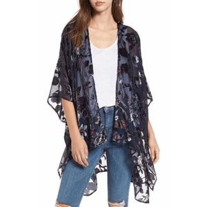 Woven Heart Womens Top One Sz Black Blue | Burnout Velvet | Floral‎ Sheer Shrug